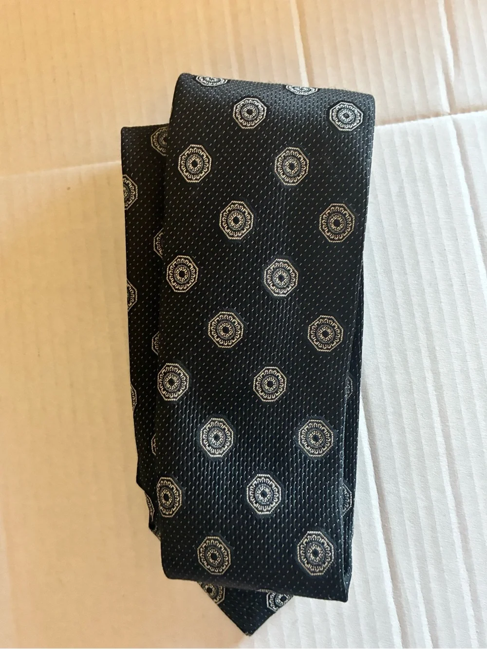 David Donahue Purple Geometric Silk Tie Black silver  3” Handmade USA